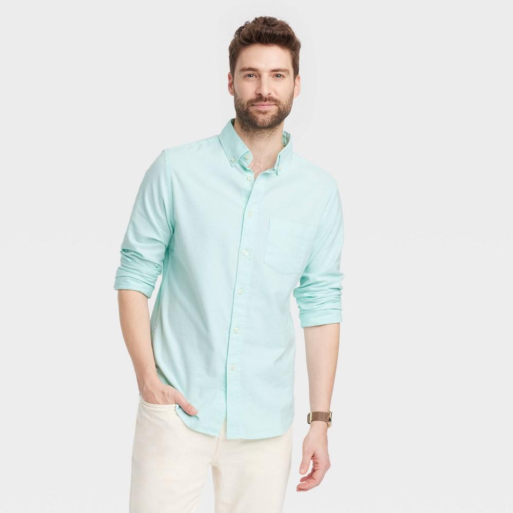 Mens Long Sleeve Collared Button-Down Shirt - Goodfellow & Co Light Aqua Blue XL Product Image