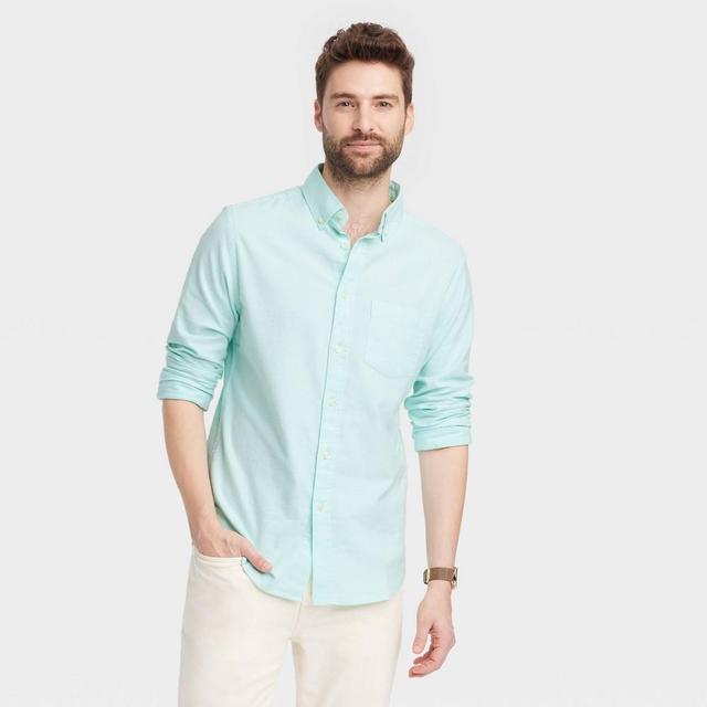 Mens Long Sleeve Collared Button-Down Shirt - Goodfellow & Co Light Aqua Blue L Product Image