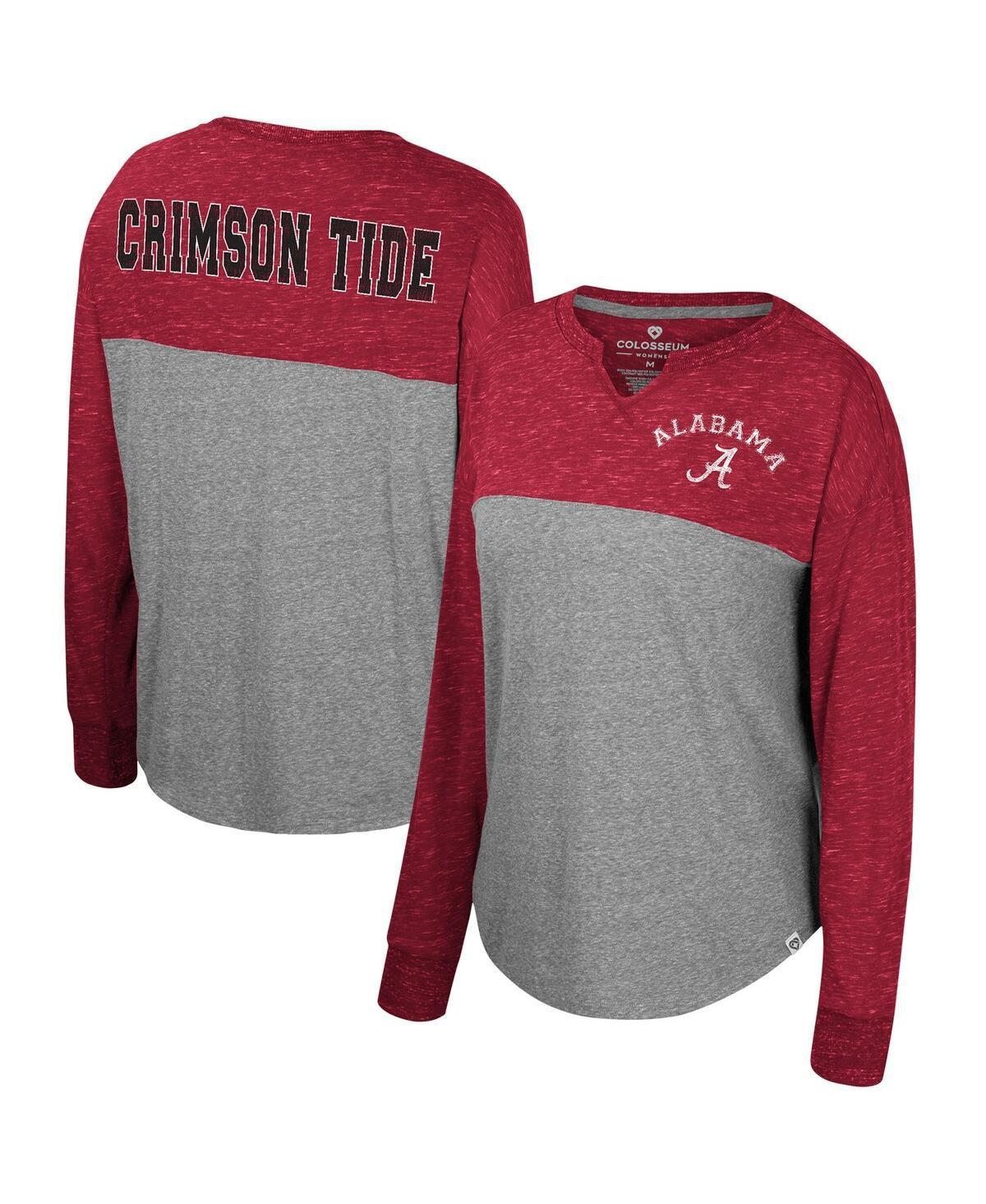 Womens Colosseum Heather Gray/Crimson Alabama Crimson Tide Jelly of the Month Oversized Tri-Blend Long Sleeve T-Shirt Product Image