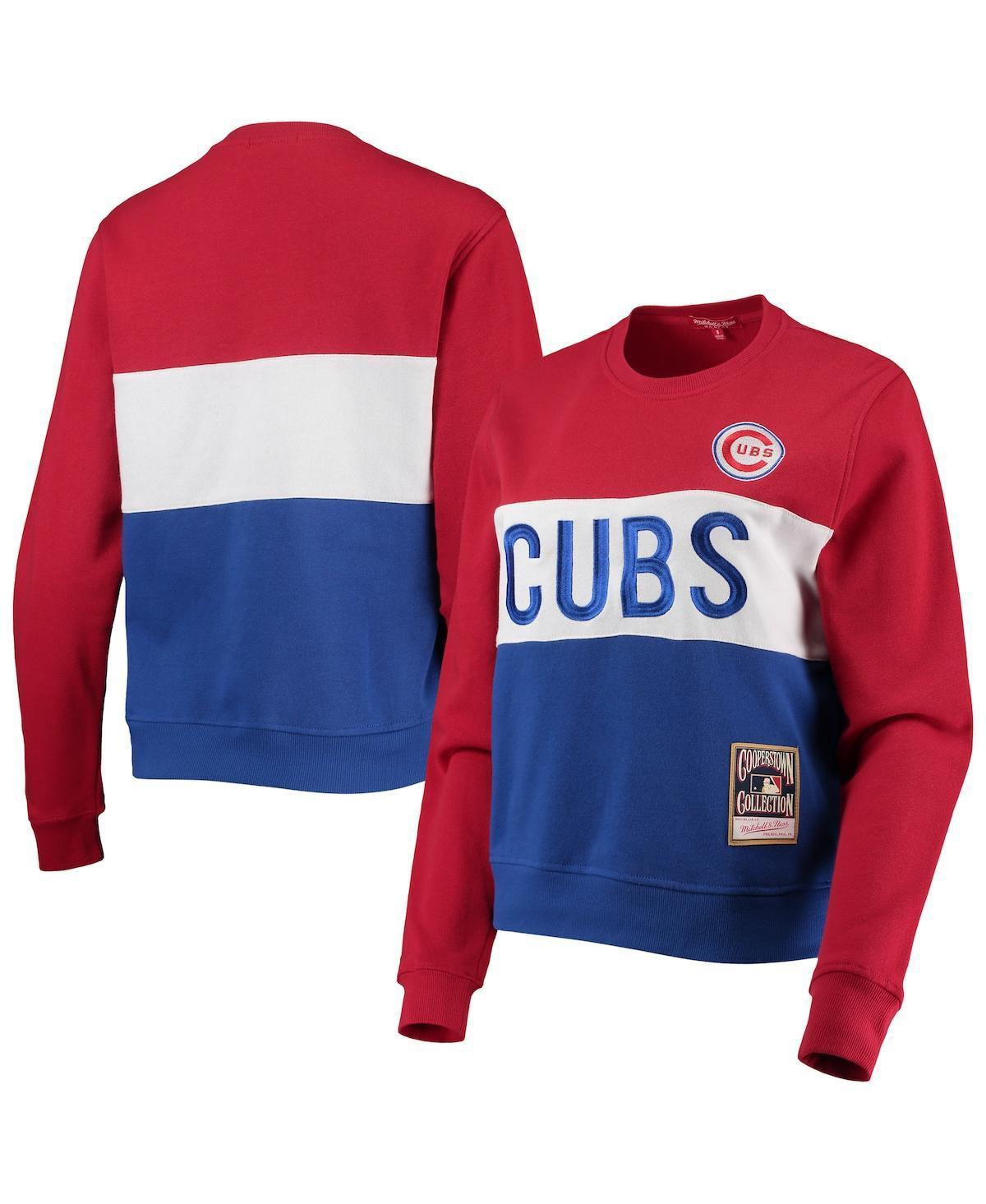 Womens Mitchell & Ness Royal Chicago Cubs Color Block 2.0 Pullover Sweatshirt Blue Product Image