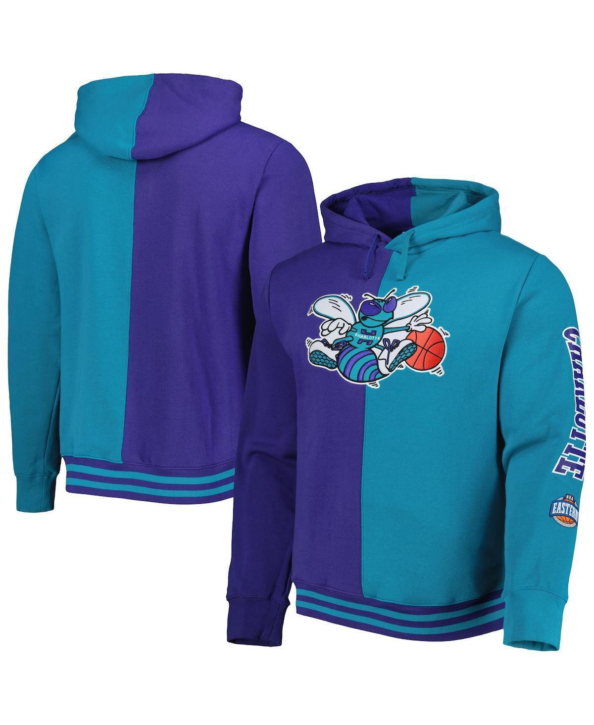 Mens Mitchell & Ness Purple/Teal New Orleans Hornets Big & Tall Hardwood Classics Split Pullover Hoodie Product Image