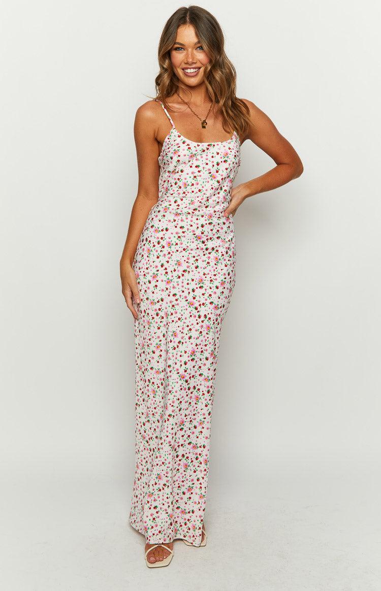 Renesmee White Floral Satin Maxi Dress Product Image