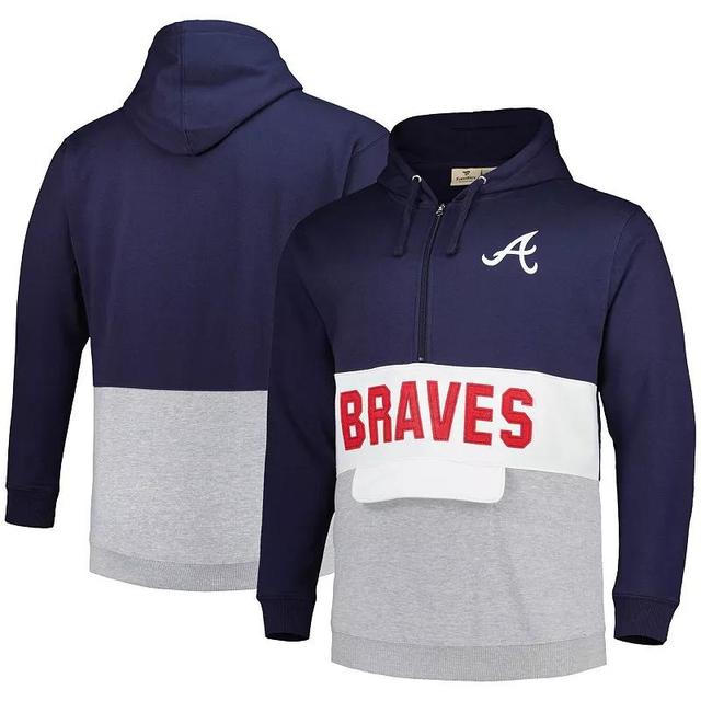 Mens /White Atlanta Braves Big & Tall Fleece Half-Zip Hoodie Blue Product Image