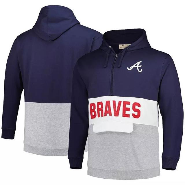 Mens /White Atlanta Braves Big & Tall Fleece Half-Zip Hoodie Blue Product Image