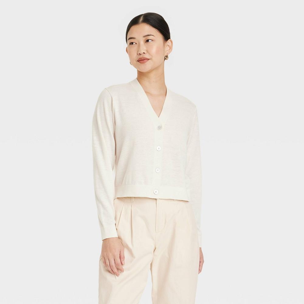 Womens Button-Front Cardigan - A New Day Cream XS Product Image