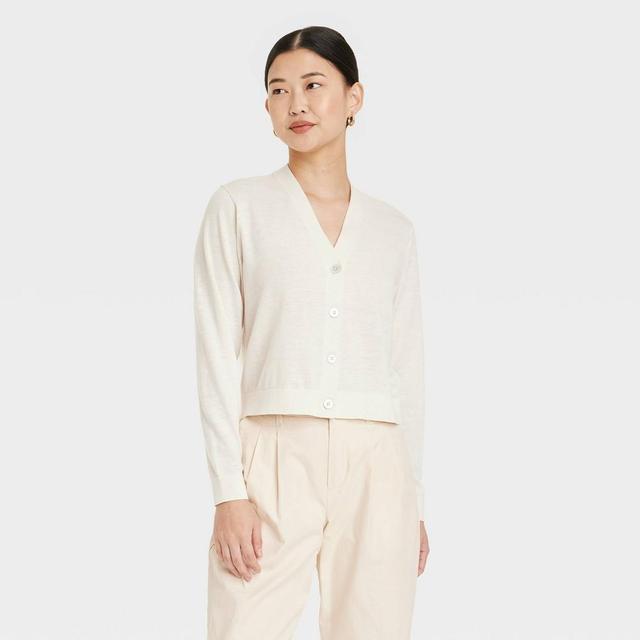 Women's Button-Front Cardigan - A New Day™ Cream S Product Image