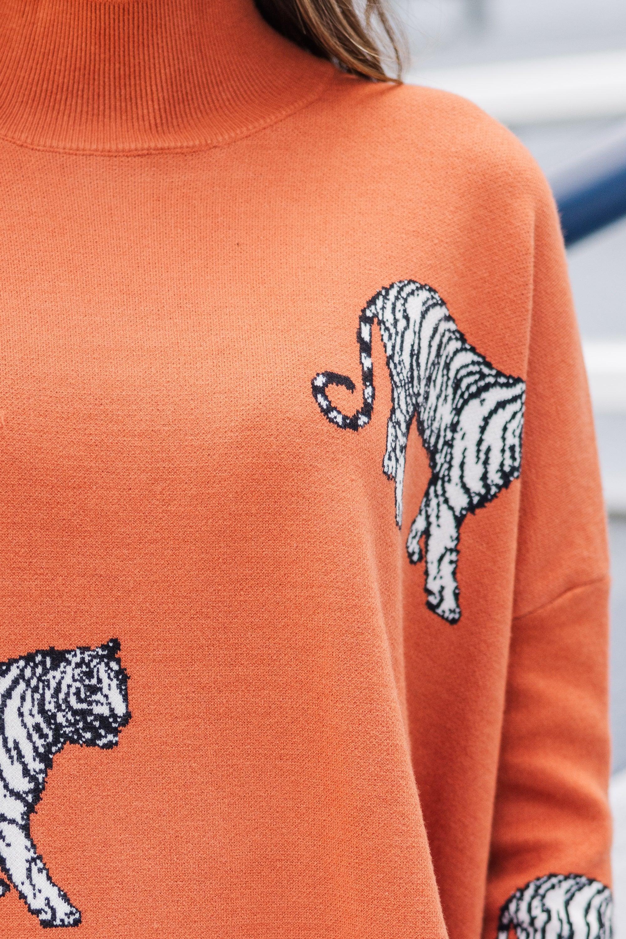 Quick Decisions Rust Orange Tiger Sweater Female Product Image