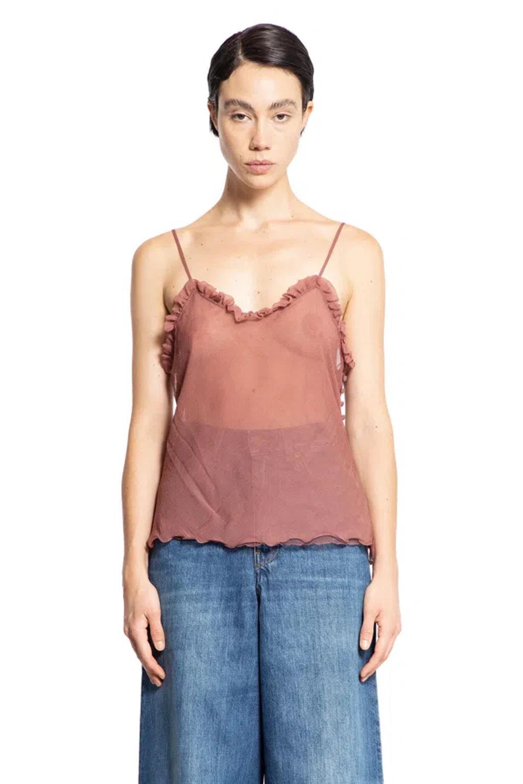 Ruffled Sheer Tulle Camisole Top In Pink Product Image