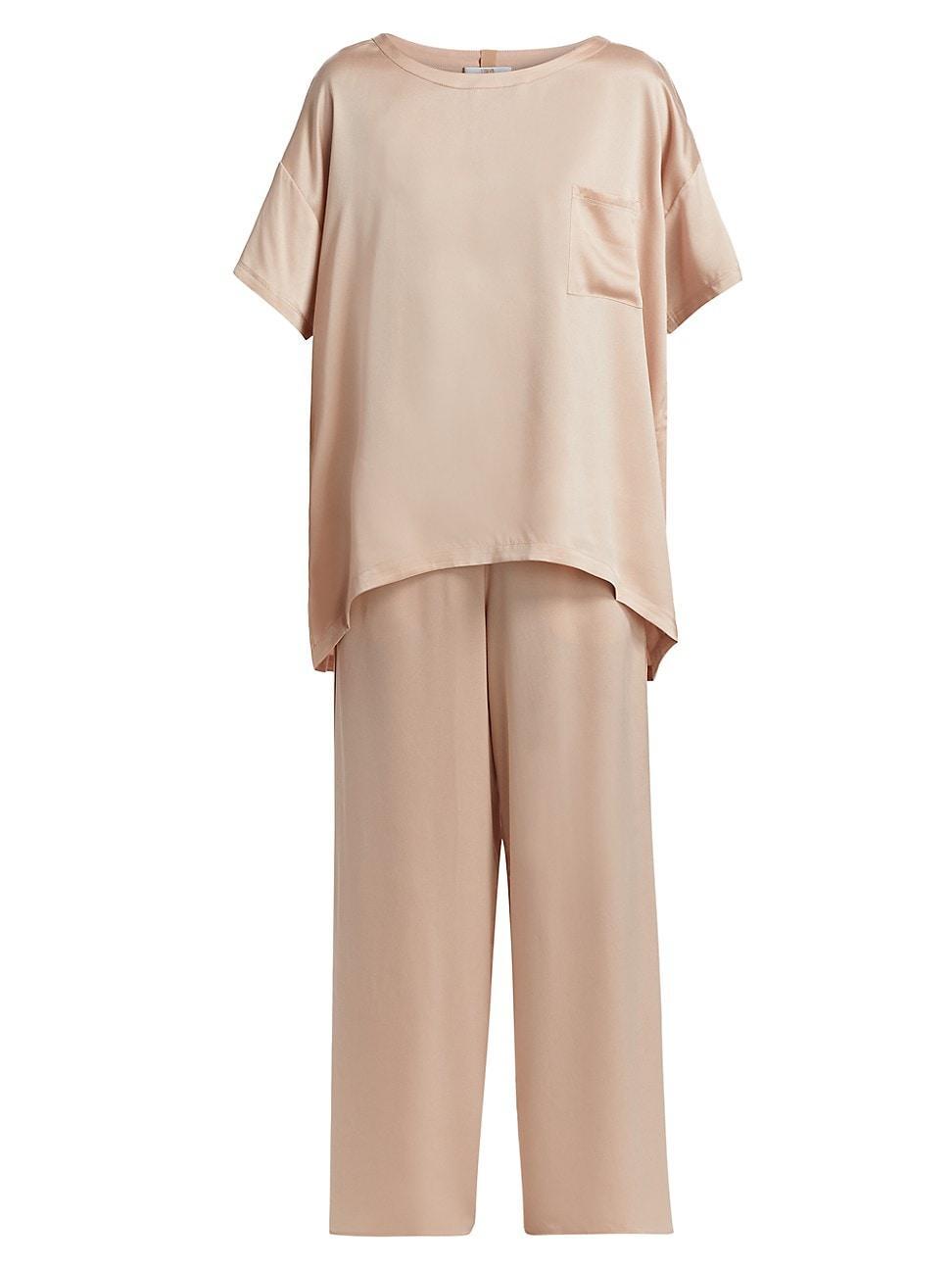 Womens Washable Silk Shirt & Pants Pajamas Product Image