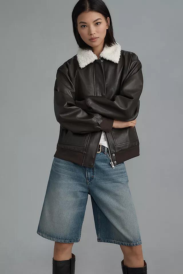 WAYF Shearling-Collar Faux-Leather Bomber Jacket Product Image