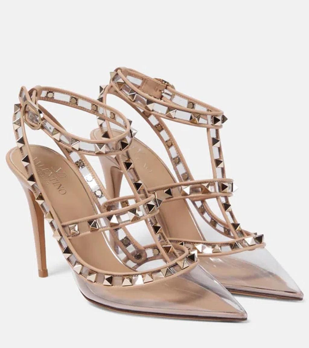 Rockstud Ankle-strap Pumps In Neutrals Product Image