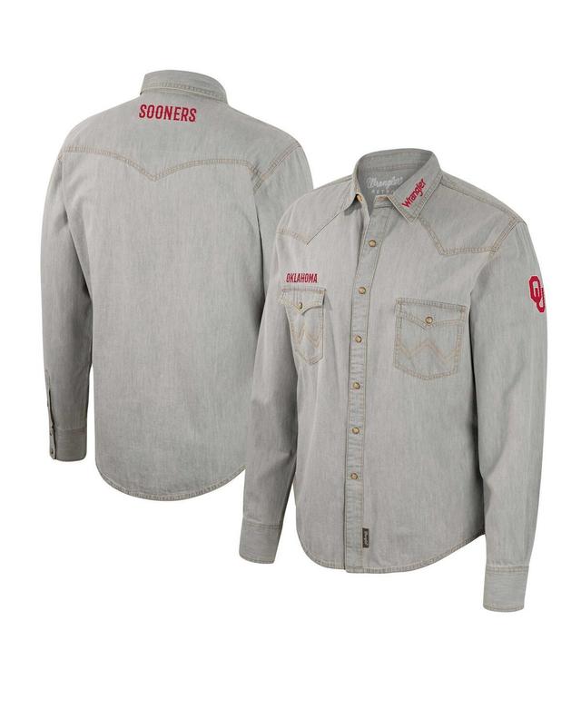 Mens Colosseum x Wrangler Gray Oklahoma Sooners Cowboy Cut Western Full-Snap Long Sleeve Shirt Product Image