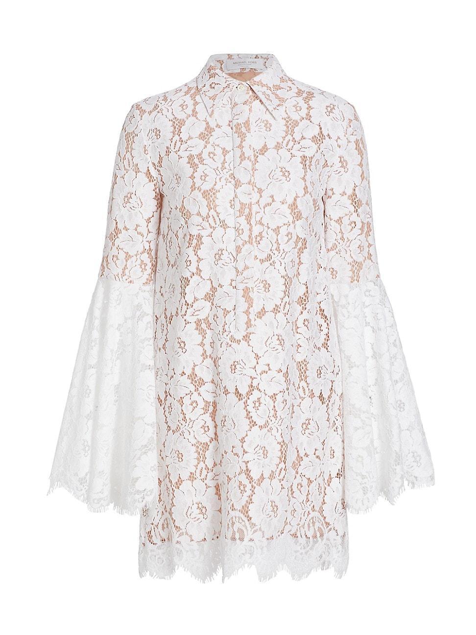 Womens Floral Lace Flare-Sleeve Shirtdress Product Image