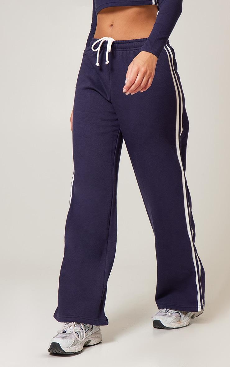 Navy Contrast Stripe Wide Leg Sweatpants Product Image