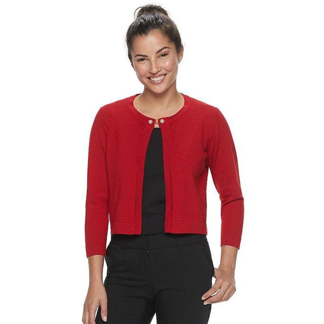 Womens Nina Leonard Simulated-Pearl Trim Bolero Jacket Red Product Image