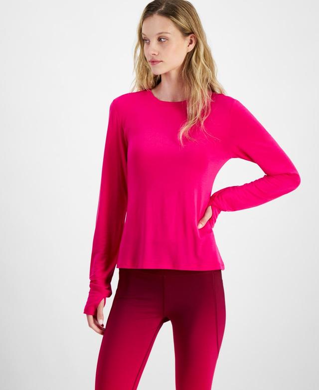 Id Ideology Womens Ruched-Back Thumb-Hole Long-Sleeve Top, Created for Macys Product Image