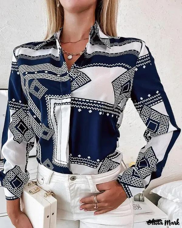 Olivia Mark – Geometric Print Long Sleeve Shirt product image