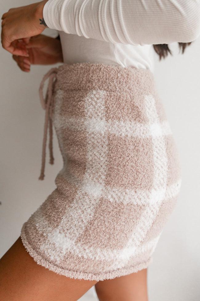 Most Wonderful Time Fuzzy Beige Plaid Lounge Shorts Product Image