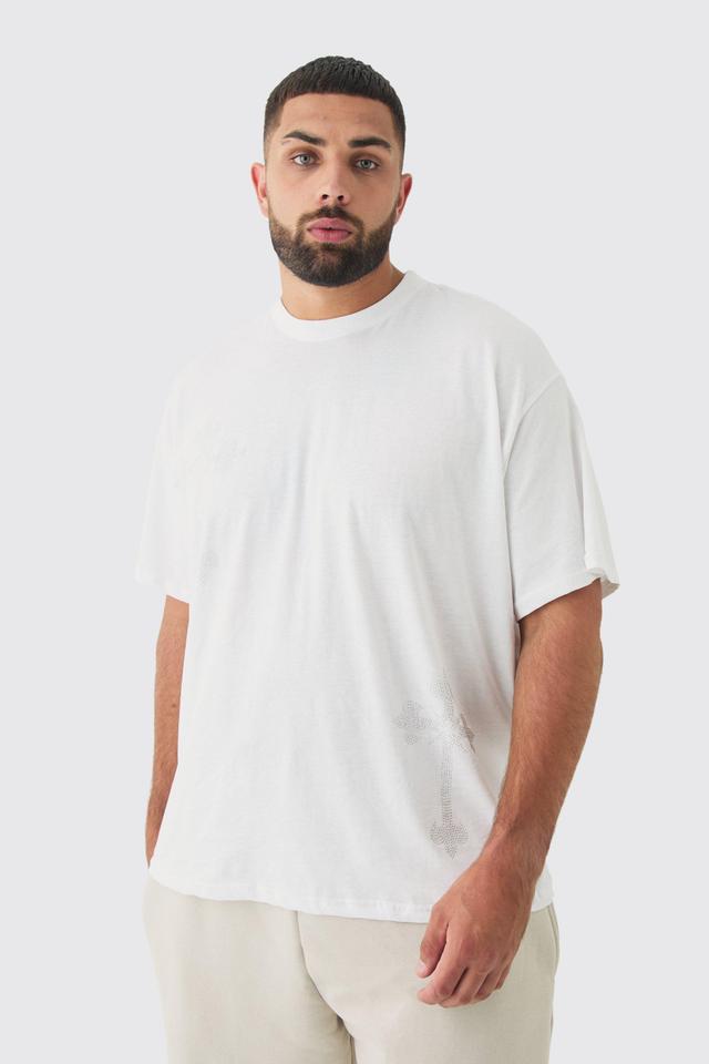 Plus Oversized Cross Rhinestone Graphic T-shirt In White | boohooMAN USA Product Image