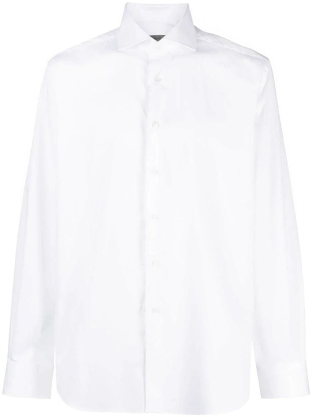 White Cutaway-collar Button-up Shirt Product Image