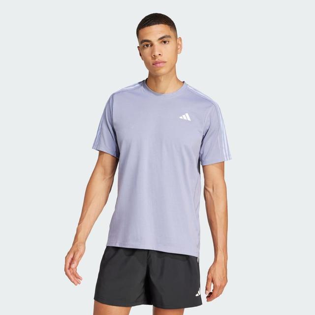 adidas Own the Run 3-Stripes Tee Silver Violet S Mens Product Image