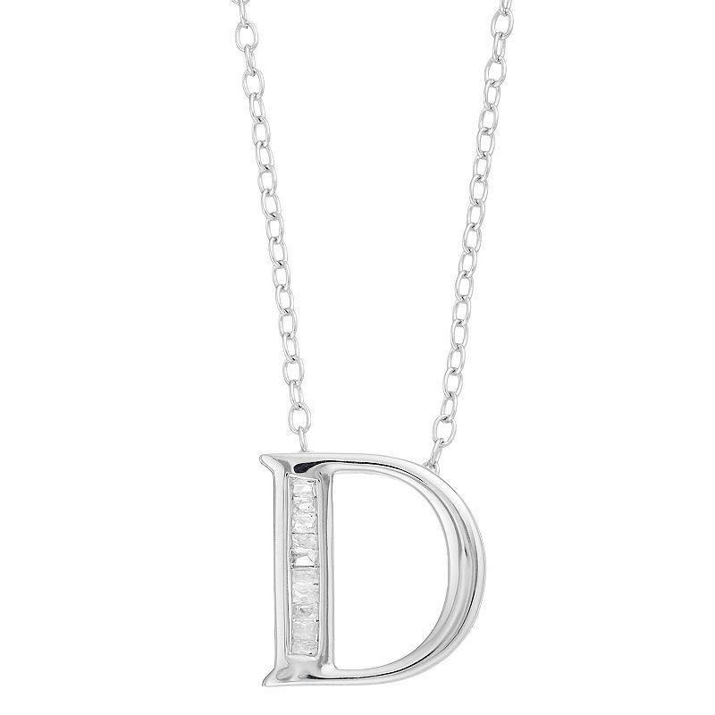 Sterling Silver Baguette Diamond Initial Pendant Necklace, Womens X Product Image