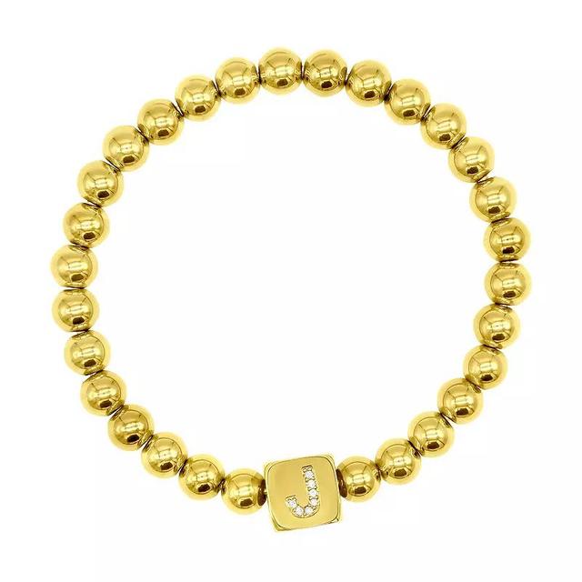 Adornia Gold Tone Initial Cubic Zirconia Cube & Bead Stretch Bracelet, Womens Q Product Image