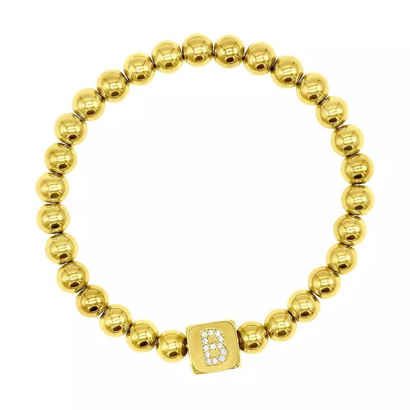 Adornia Gold Tone Initial Cubic Zirconia Cube & Bead Stretch Bracelet, Womens Q Product Image