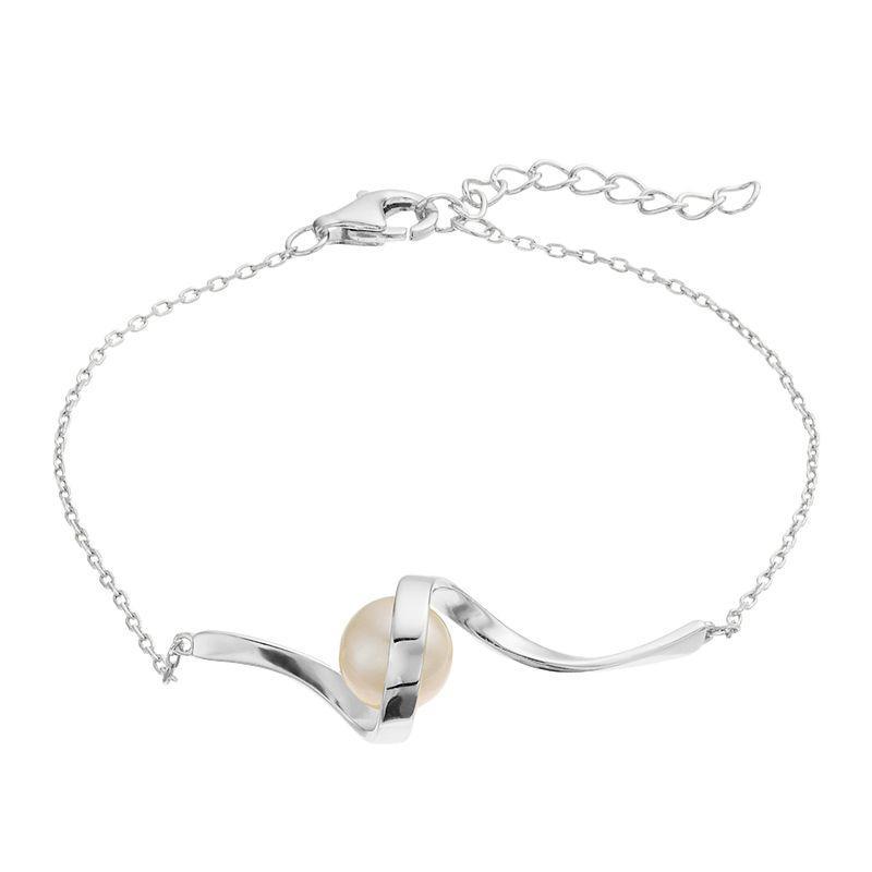 Sterling Silver with 7 mm Freshwater Cultured Pearl Adjustable Bracelet, Womens Product Image