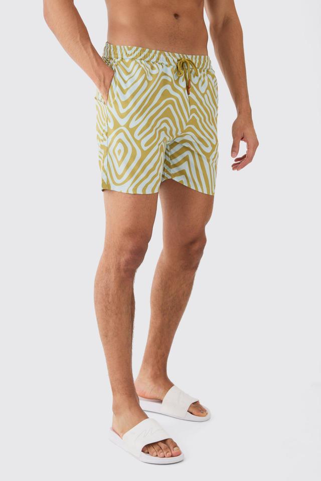 Mid Length Zig Zag Swim Short | boohooMAN USA Product Image