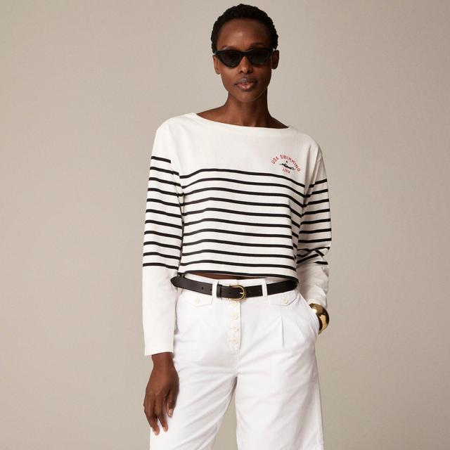 Limited-edition USA Swimming® X J.Crew cropped boatneck T-shirt in striped mariner cotton Product Image