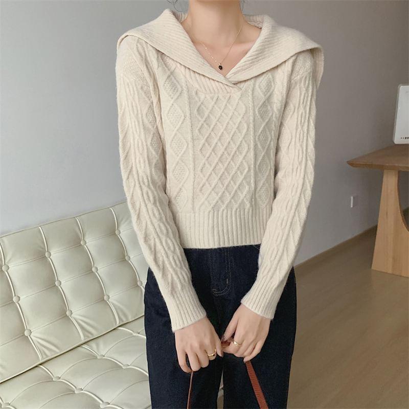 Collar Plain Cable-Knit Sweater Product Image