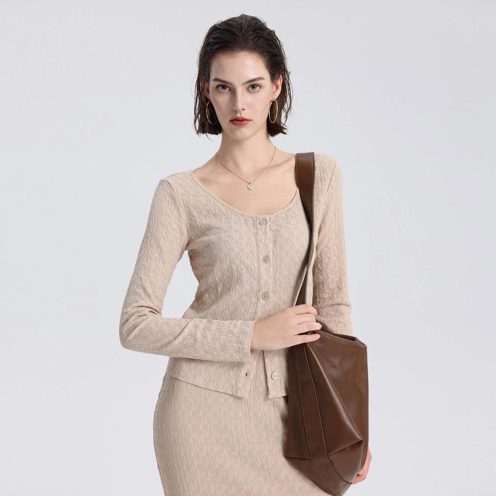 Womens Button-Front Textured Cardigan - A New Day Product Image