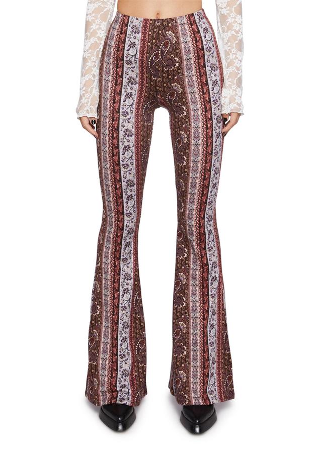 Stretchy Knit Striped Paisley Flare Pants - Multi Product Image