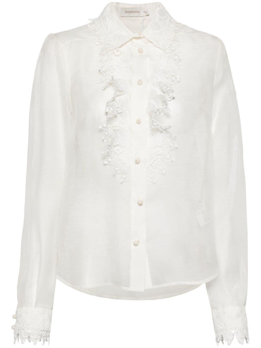 Doily Lace-trim Shirt In Weiss Product Image