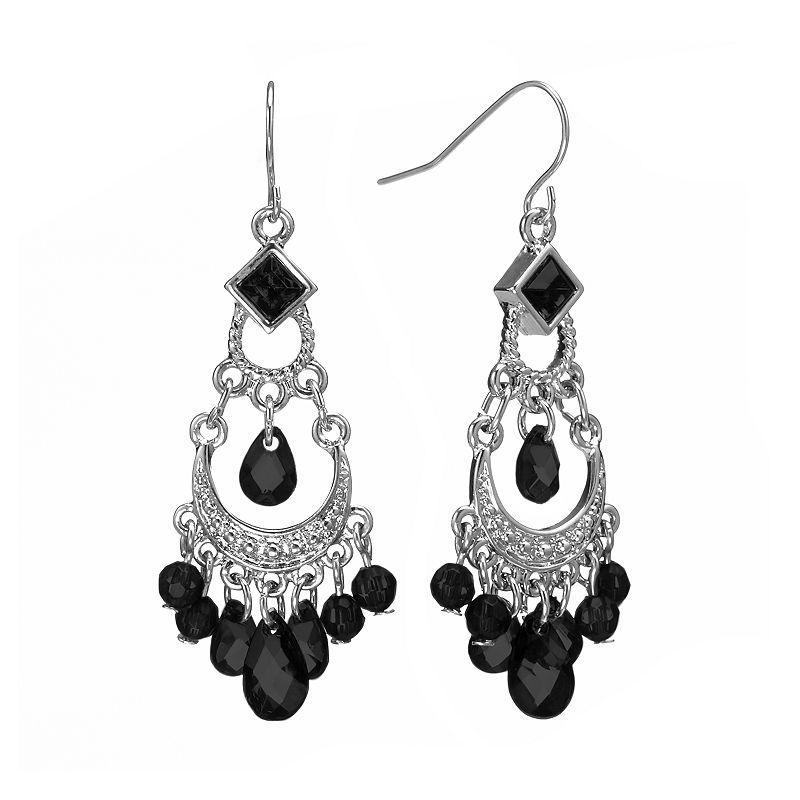 1928 Silver Tone Bead Chandelier Earrings, Womens, Black Product Image