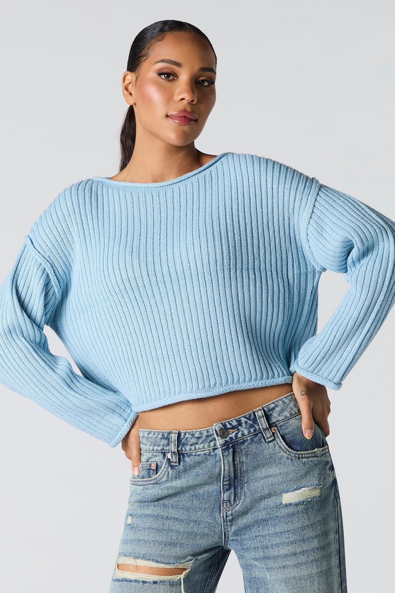 Ribbed Knit Boat Neck Sweater Female Product Image