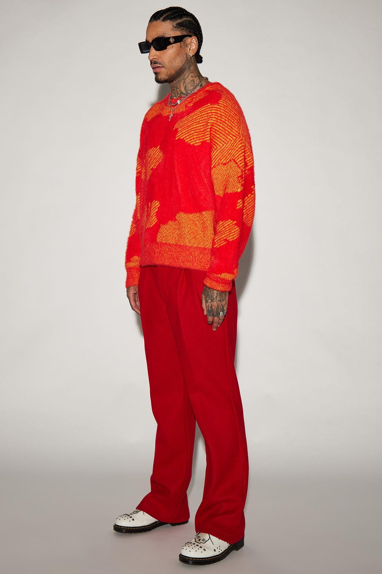 Zip It Out Relaxed Flare Trousers - Red Product Image