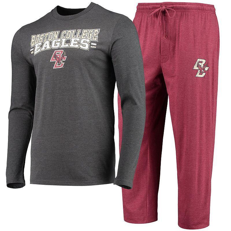 Mens Concepts Sport Maroon, Heathered Charcoal Boston College Eagles Meter Long Sleeve T-shirt and Pants Sleep Set Product Image