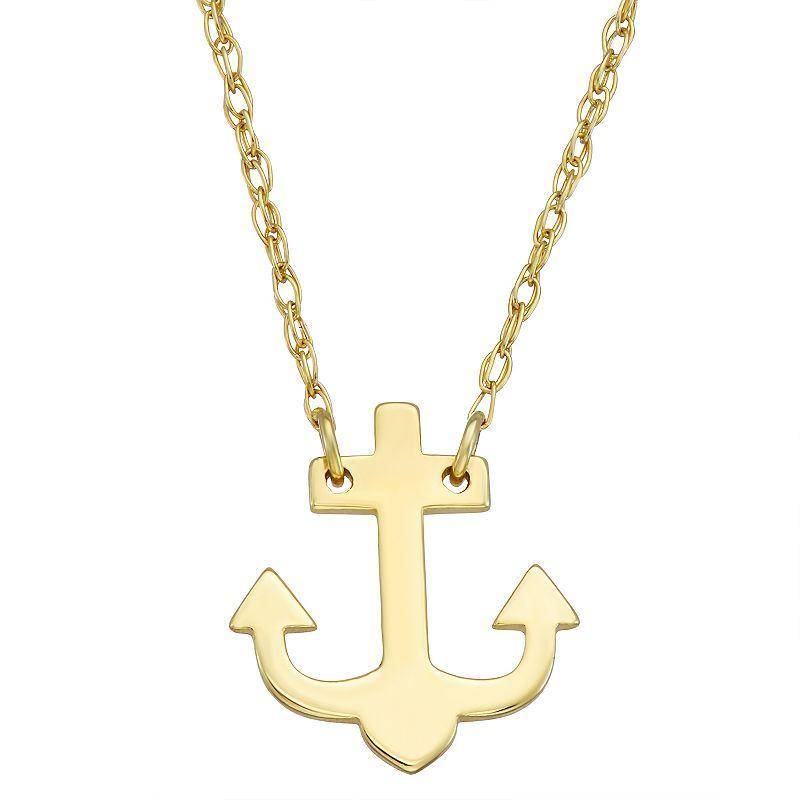 10k Gold Anchor Pendant Necklace, Womens Yellow Product Image