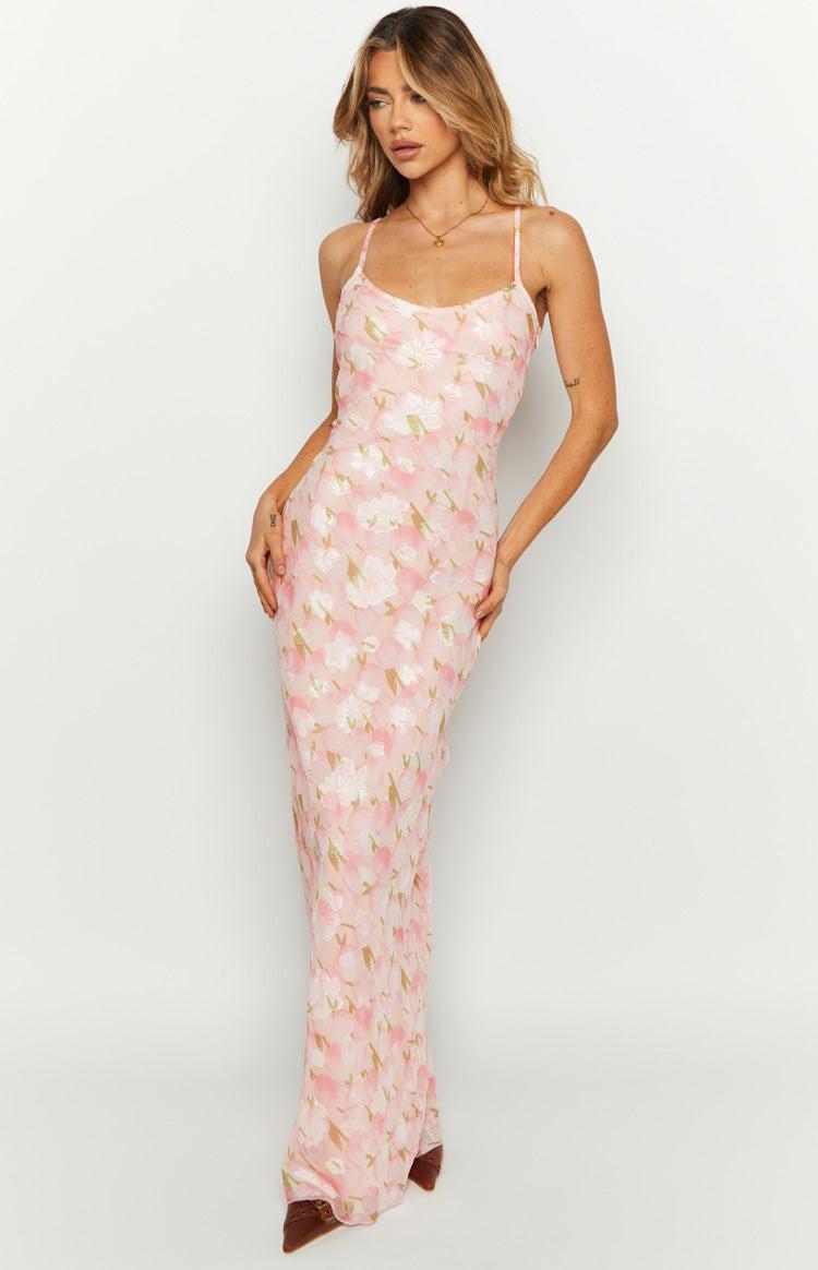 Renesmee Pink Floral Chiffon Maxi Dress Product Image