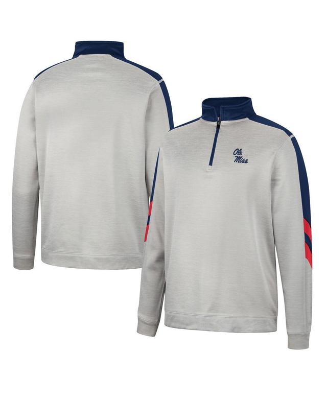 Mens Colosseum Gray and Navy Ole Miss Rebels Bushwood Fleece Quarter-Zip Jacket - Gray Product Image