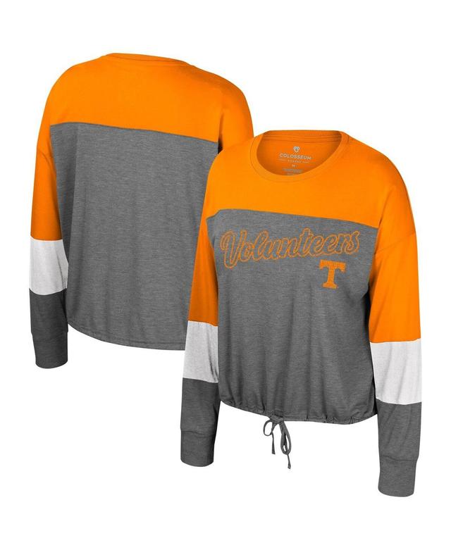 Womens Colosseum Gray Tennessee Volunteers Twinkle Lights Tie Front Long Sleeve T-shirt Product Image