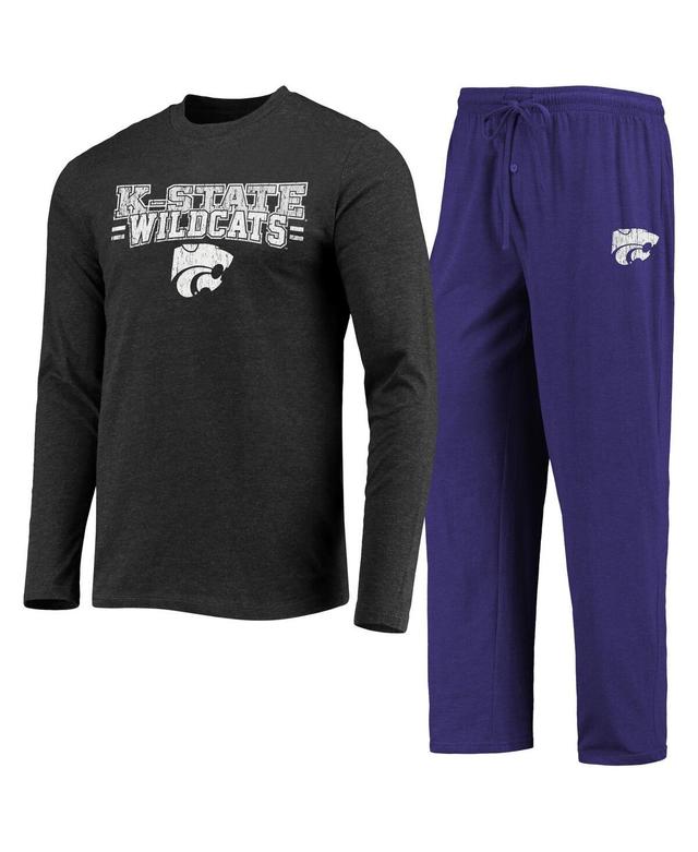 Mens Concepts Sport /Heathered Charcoal Kansas State Wildcats Meter Long Sleeve T-Shirt & Pants Sleep Set Product Image