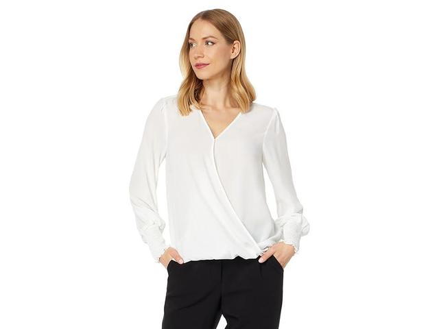 Vince Camuto V-Neck Overlap Long Sleeve Blouse (New Ivory) Women's Clothing Product Image