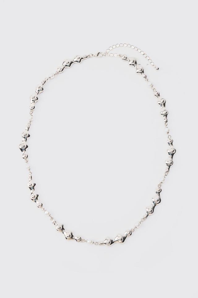 Mens Grey Pearl And Metal Necklace In Silver, Grey Product Image