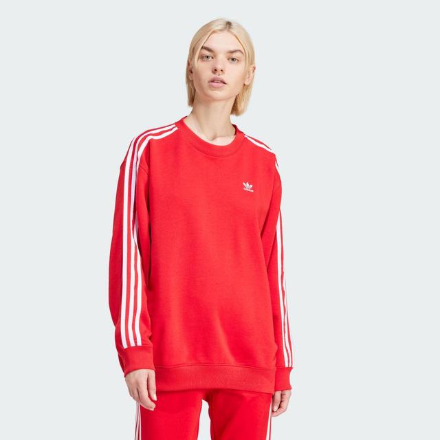 adidas Adicolor 3-Stripes Oversized Crew Sweatshirt Better Scarlet S Womens Product Image