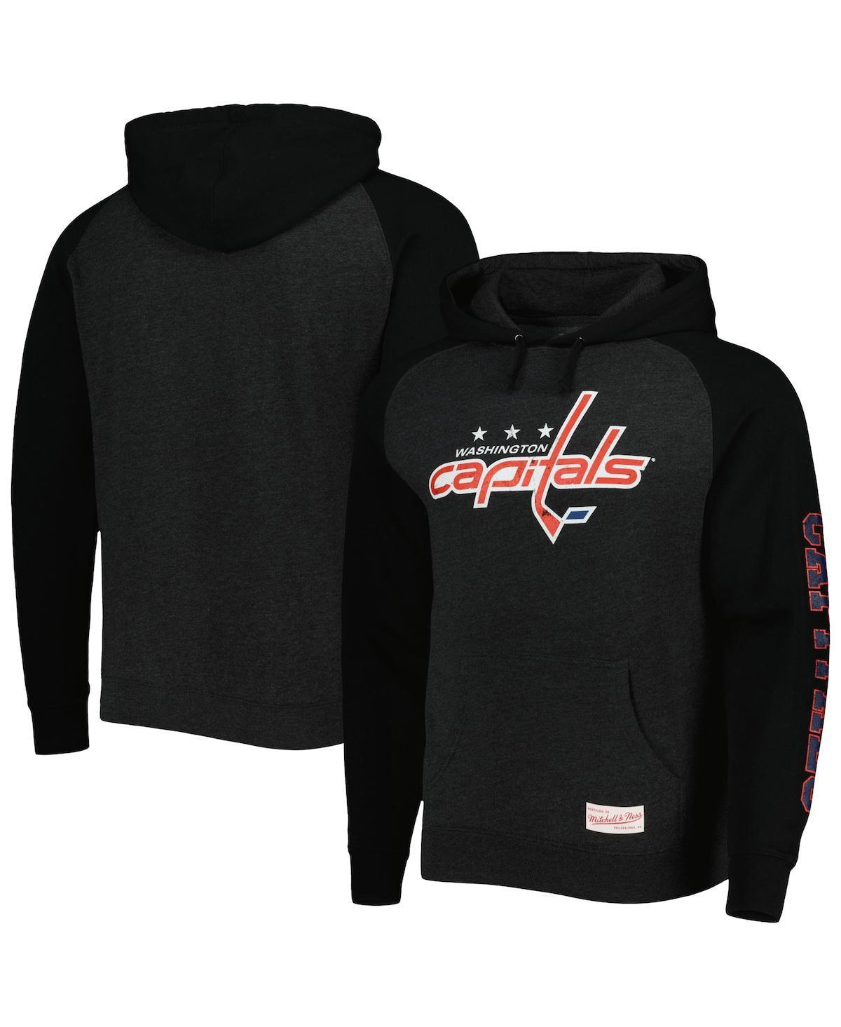 Mens Mitchell & Ness Heather Black Washington Capitals Distressed Logo Raglan Pullover Hoodie product image