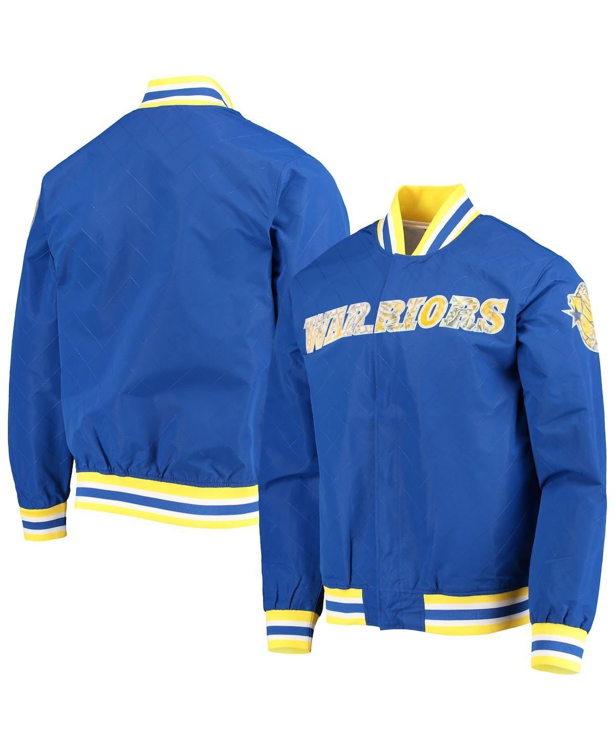 Mens Golden State Warriors Royal Mitchell & Ness Hardwood Classics 75th Anniversary Authentic Warmup Full-Snap Jacket Product Image