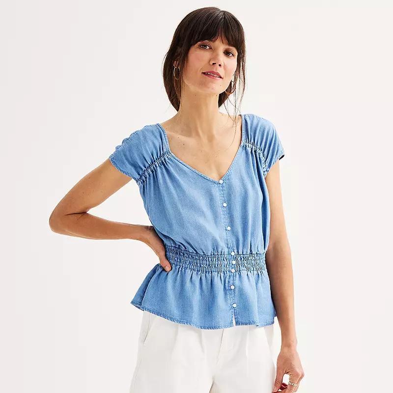 Womens Sonoma Goods For Life Smocked Waist Short Sleeve Top Product Image